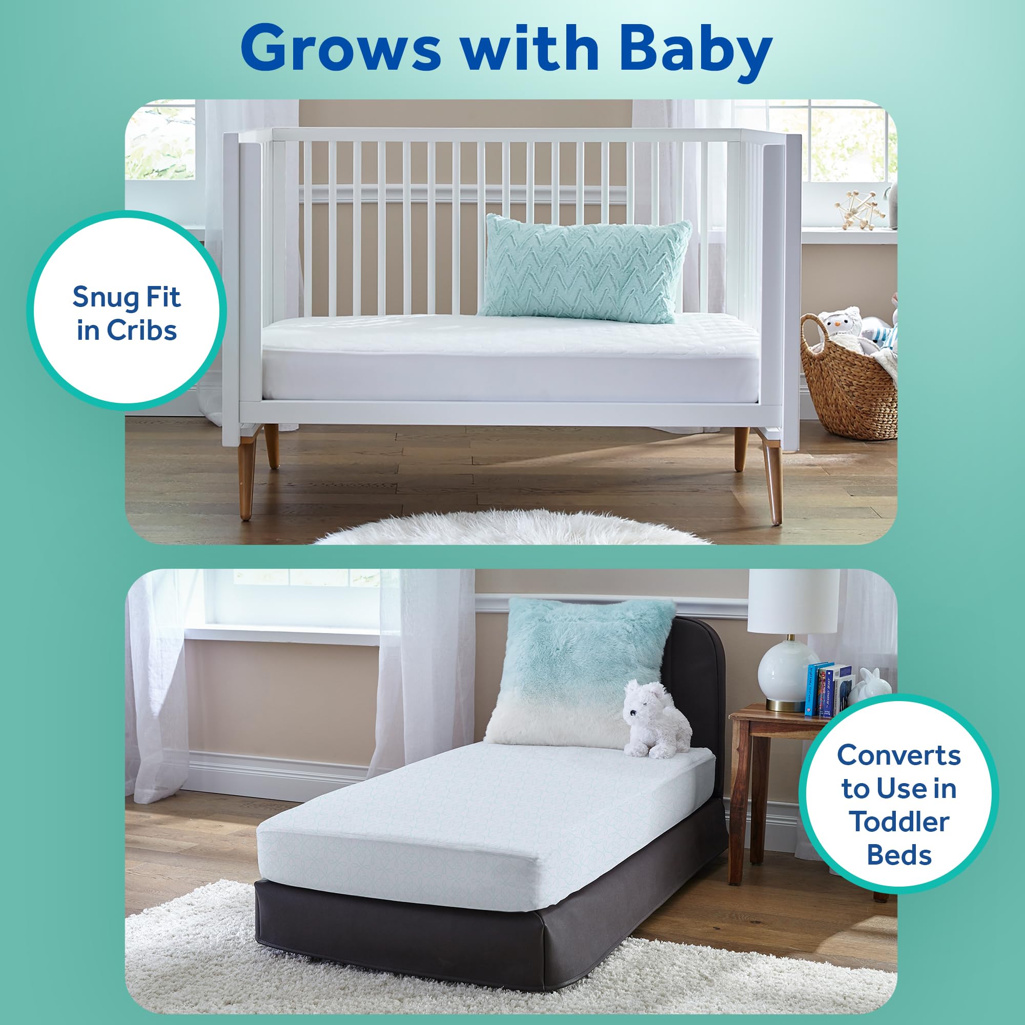 Sealy Butterfly 2-Stage Dual Firm Antibacterial Foam Baby Crib Mattress & Toddler Bed Mattress, Hypoallergenic Waterproof Memory Foam Crib Mattress, GREENGUARD GOLD Certified,Made in USA,52"x28",White - Image 9