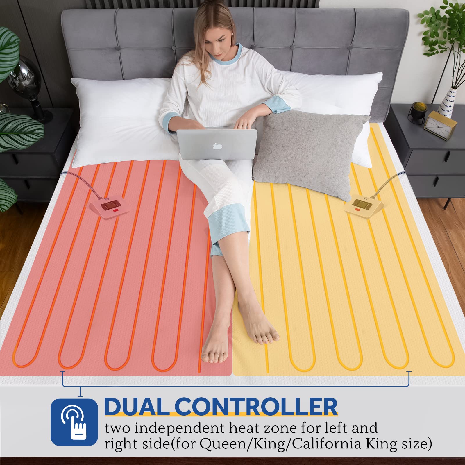 Sealy Heated Mattress Pad King Size, Zone Heating Electric Bed Warmer with Deep Pocket, 10 Heat Setting Dual Controller & 1-12 Hours Auto Shut Off, Knitted Breathable Heated Mattress Cover, White - Image 3